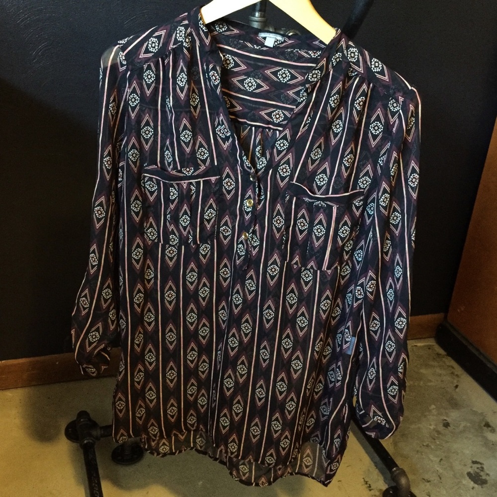 Long Sleeve Button Up With Tribal Print